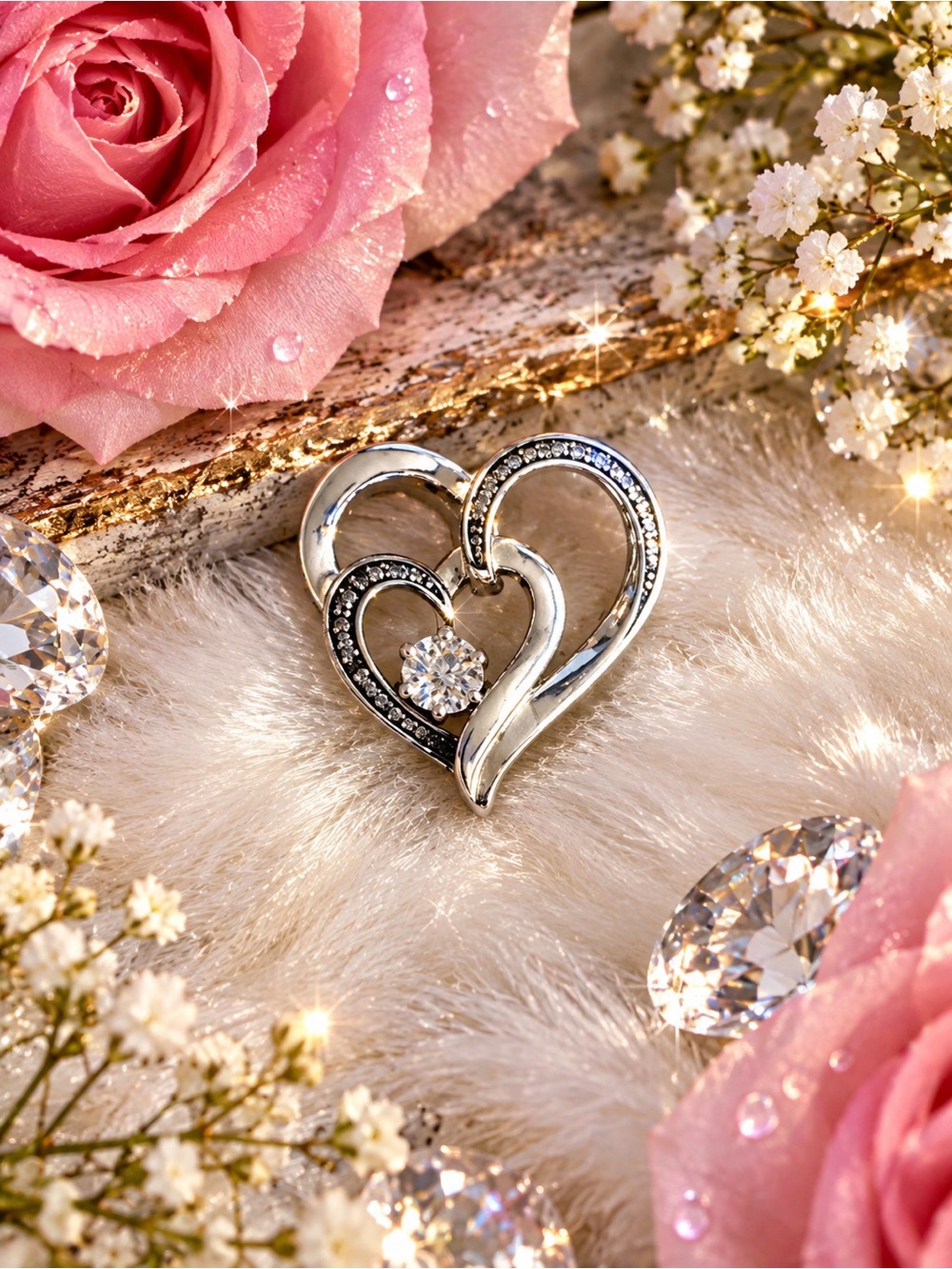 .925 Silver Heart Pendant with Crystal Accent
